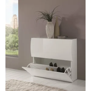 Dmora Schoenenkast Andrea 27x101x82h cm Wit Glanzend 16 Paar 4 Vakken, Schoenenmeubel 2 Deuren Made in Italy Dmora Schoenenkast Andrea 27x101x82h cm Wit Glanzend 16 Paar 4 Vakken, Schoenenmeubel 2 Deuren Made in Italy