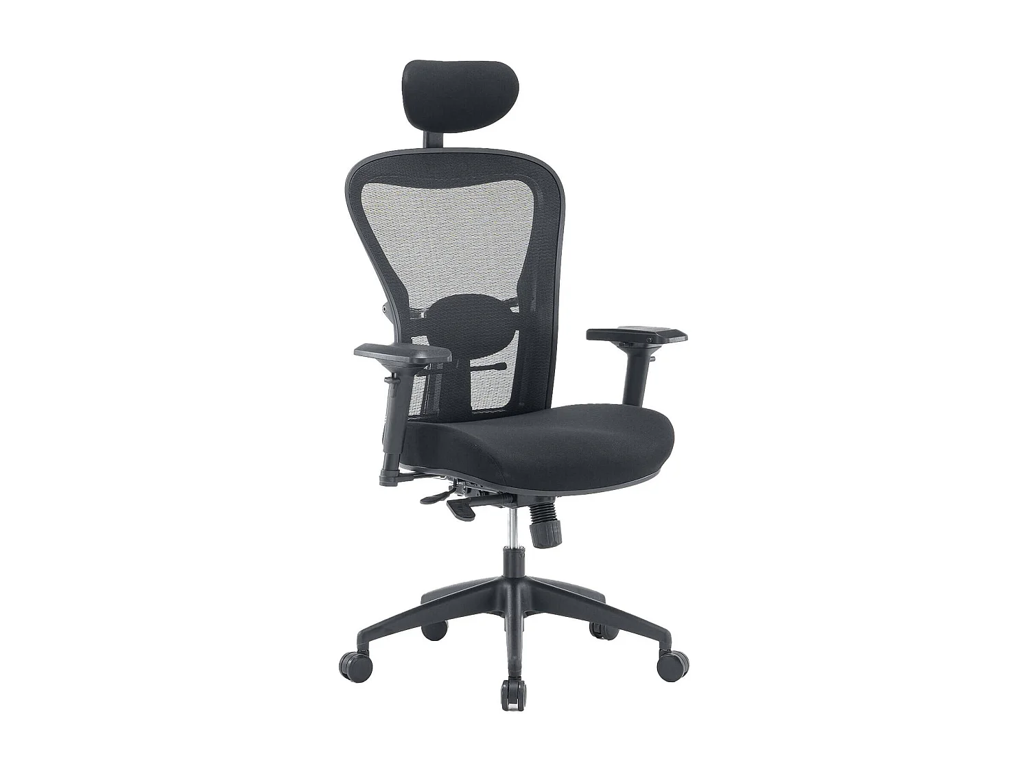 Auckland bureaustoel, Mesh executive fauteuil met armleuningen, Ergonomische bureaustoel, 66x68h120/132 cm, Zwart
