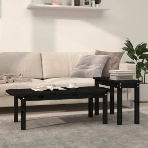 2-delige Salontafelset massief grenenhout zwart 2-delige Salontafelset massief grenenhout zwart
