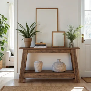 105cm Farmhouse Consoletafel, 2-laags entreetafel met opbergruimte 105cm Farmhouse Consoletafel, 2-laags entreetafel met opbergruimte