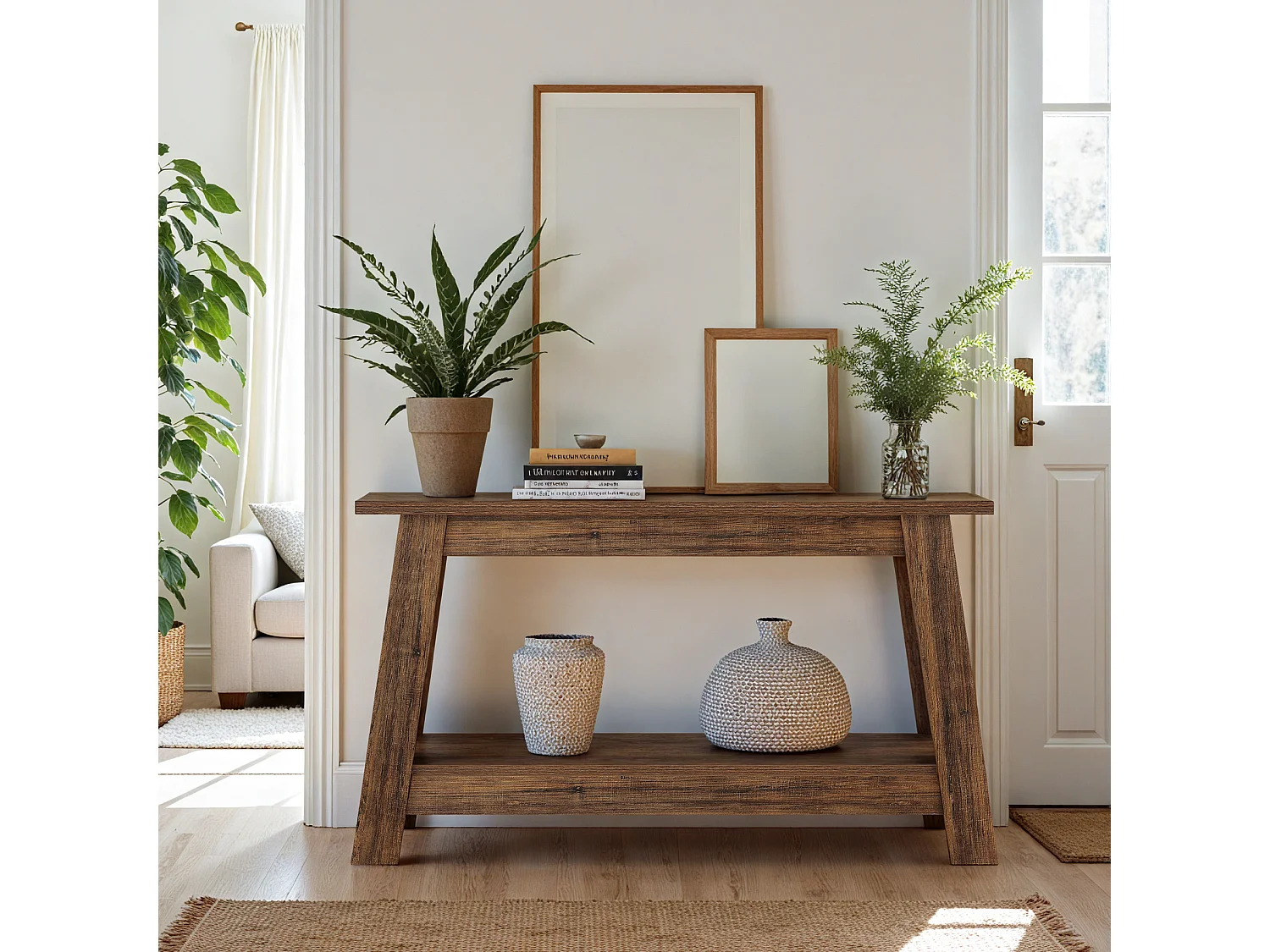 105cm Farmhouse Consoletafel, 2-laags entreetafel met opbergruimte