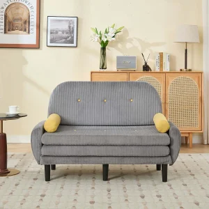 2-zits slaapbank van grijs ribfluweel – om te bouwen tot bed of chaise longue 2-zits slaapbank van grijs ribfluweel – om te bouwen tot bed of chaise longue