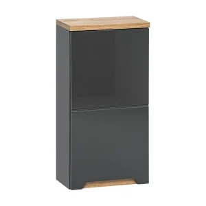 Badkamer opbergmeubel ERMANO – Afwerking in hout en glanzend grijs, 35 cm