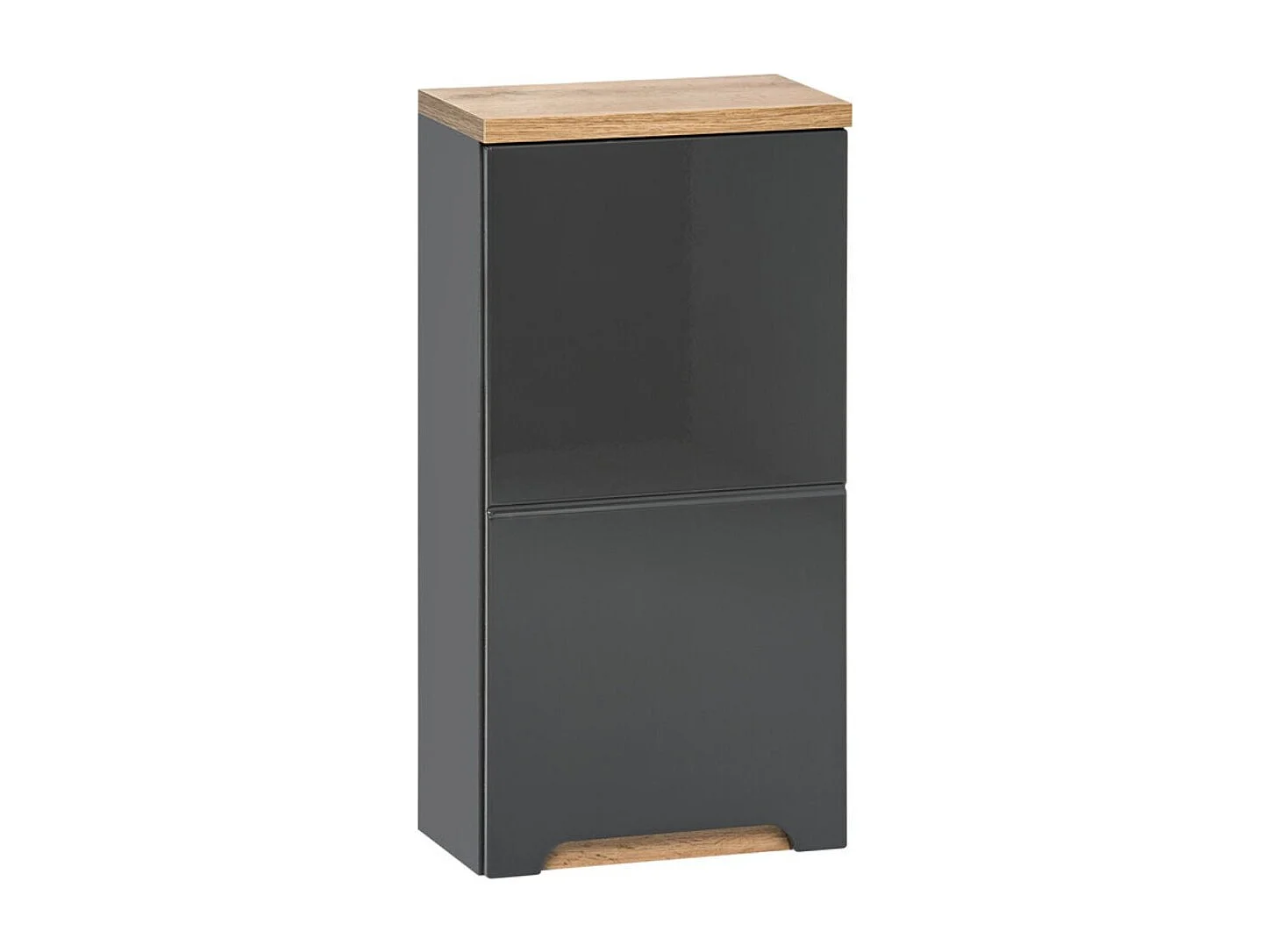 Badkamer opbergmeubel ERMANO – Afwerking in hout en glanzend grijs, 35 cm