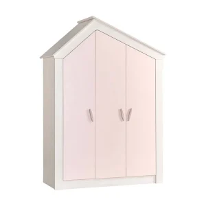3-deurs kledingkast spaanplaat roze 207x150x58cm