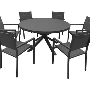 6-persoons grijs textilene GIALOVATuinmeubelset – antraciet aluminium