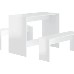 3-delige Eethoekset bewerkt hout hoogglans wit 3-delige Eethoekset bewerkt hout hoogglans wit