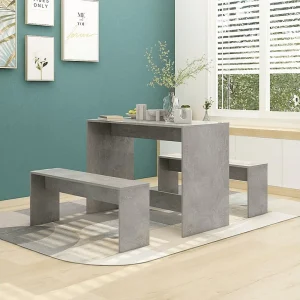 3-delige Eethoekset bewerkt hout betongrijs 3-delige Eethoekset bewerkt hout betongrijs