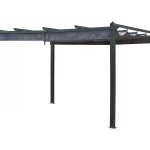 Pergola terrasoverkapping aluminium harmonicadoek schaduwdoek zonwering verstelbaar  – 3 x 4 m – Grijs antraciet