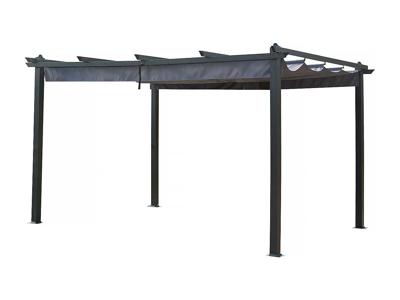 Pergola terrasoverkapping aluminium harmonicadoek schaduwdoek zonwering verstelbaar - 3 x 4 m - Grijs antraciet