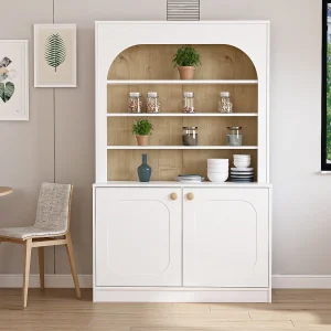 Keukenbuffet met 2 deuren en 4 nissen in MDF – Wit en licht naturel – ANZILA