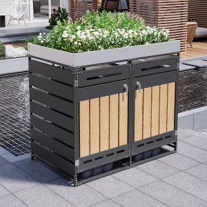Afdak voor 2 tuinbakken – 131 x 79 x 120 cm – met bloembak + slot + 2 deuren – metaal – zwart Afdak voor 2 tuinbakken – 131 x 79 x 120 cm – met bloembak + slot + 2 deuren – metaal – zwart