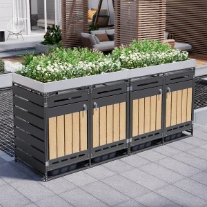Afdak voor 4 tuinbakken – 2 x 131 x 79 x 120 cm – met bloembak + slot + 2 deuren – metaal – zwart Afdak voor 4 tuinbakken – 2 x 131 x 79 x 120 cm – met bloembak + slot + 2 deuren – metaal – zwart