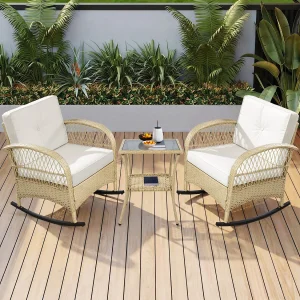 3-delige rotan balkonset – Beige kussens 3-delige rotan balkonset – Beige kussens