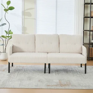 3-zitsbank in beige corduroy – Metalen poten 3-zitsbank in beige corduroy – Metalen poten