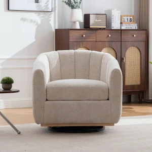 360° draaibare stoel in beige chenille met metalen onderstel – Pompoenvormig 360° draaibare stoel in beige chenille met metalen onderstel – Pompoenvormig