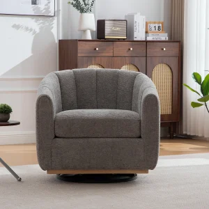 360° draaibare stoel in grijze chenille met metalen onderstel – Pompoenvormig 360° draaibare stoel in grijze chenille met metalen onderstel – Pompoenvormig