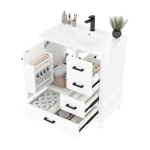 Badkamermeubel met 3 lades en witte keramische wasbak, 76x46x83,5 cm Badkamermeubel met 3 lades en witte keramische wasbak, 76x46x83,5 cm