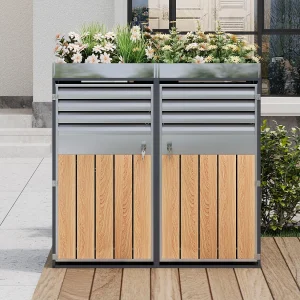 Afdak voor 2 plantenbakken met slot en plantruimte – Grijs 132 x 80 x 124,5 cm Afdak voor 2 plantenbakken met slot en plantruimte – Grijs 132 x 80 x 124,5 cm
