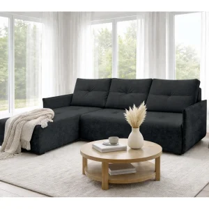 AX LIVING hoekbank Damascus zwart met slaapfunctie bedlade slaapbank 212 cm links AX LIVING hoekbank Damascus zwart met slaapfunctie bedlade slaapbank 212 cm links