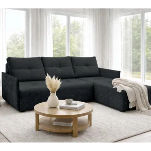 AX LIVING hoekbank Damascus zwart met slaapfunctie bedlade slaapbank 212 cm rechts AX LIVING hoekbank Damascus zwart met slaapfunctie bedlade slaapbank 212 cm rechts