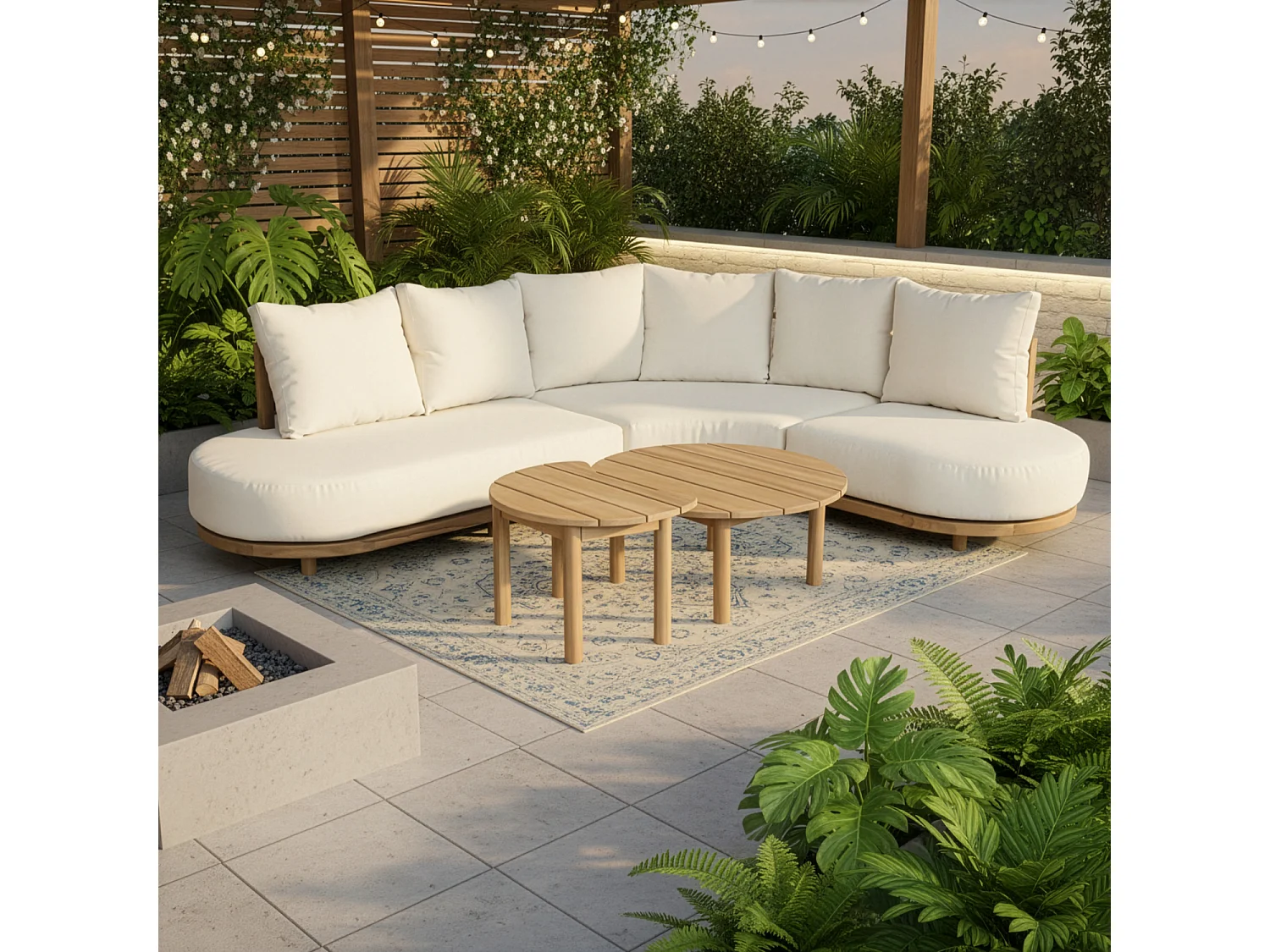 Acacia 5-zits tuinset met beige kussens LAGOA
