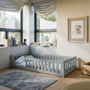 90×190 vloerbed inclusief lattenbodem Maya Grijs