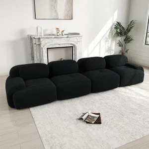 4-zitsbank met armleuningen en gevoerde rugleuning, zwarte corduroy – ideaal voor de woonkamer 4-zitsbank met armleuningen en gevoerde rugleuning, zwarte corduroy – ideaal voor de woonkamer