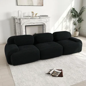 3-zitsbank met gewatteerde rugleuning en armleuningen, zwarte ribfluweel – voor woonkamer en slaapkamer 3-zitsbank met gewatteerde rugleuning en armleuningen, zwarte ribfluweel – voor woonkamer en slaapkamer