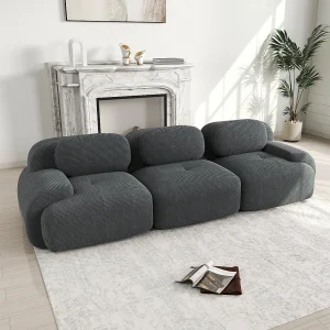 3-zitsbank met gewatteerde rugleuning en armleuningen, grijze ribfluweel – voor woonkamer en slaapkamer 3-zitsbank met gewatteerde rugleuning en armleuningen, grijze ribfluweel – voor woonkamer en slaapkamer