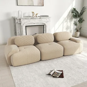 3-zitsbank met gewatteerde rugleuning en armleuningen, beige ribfluweel – voor woonkamer en slaapkamer 3-zitsbank met gewatteerde rugleuning en armleuningen, beige ribfluweel – voor woonkamer en slaapkamer