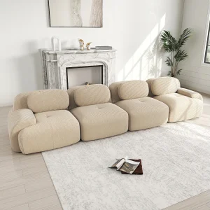 4-zitsbank met armleuningen en gevoerde rugleuning, beige corduroy – ideaal voor de woonkamer 4-zitsbank met armleuningen en gevoerde rugleuning, beige corduroy – ideaal voor de woonkamer