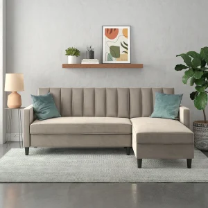 3-zits hoekslaapbank met opbergruimte in taupe fluweel