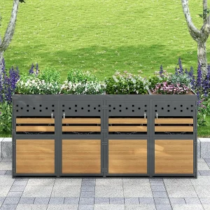 Afdak voor 4 tuinafvalbakken (120-240 liter) – 2 x 132 x 80 x 125 cm – met groen dak + slot + 4 deuren – metaal – grijs Afdak voor 4 tuinafvalbakken (120-240 liter) – 2 x 132 x 80 x 125 cm – met groen dak + slot + 4 deuren – metaal – grijs