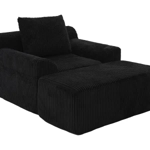 Bank 147x110x67cm fauteuil modern minimalistisch comfortabele zitting ribfluweel voor woonkamer zwart