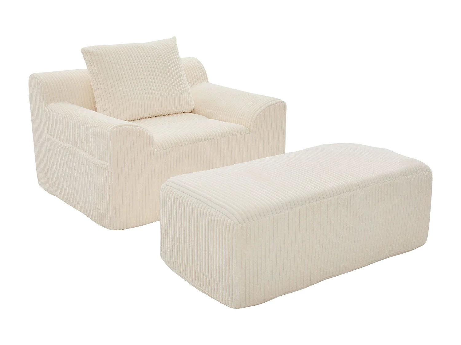 Bank 147x110x67cm Diepe zitting Ribfluweel Met voetensteun Beige