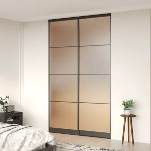 Schuifdeuren voor kast van zwart staal en gehard matglas H250 x B130 cm – ATERMA
