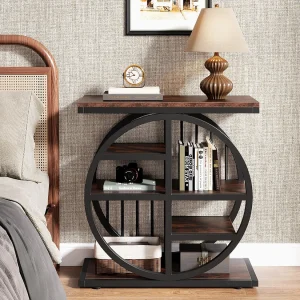 5-laags bijzettafel in fijn hout, salontafel van 60 x 30 cm met metalen frame, industriële bijzettafel 5-laags bijzettafel in fijn hout, salontafel van 60 x 30 cm met metalen frame, industriële bijzettafel