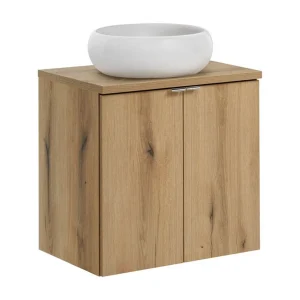 Badkamerset VANO eiken look 60cm: onderkast met kasten + blad voor wastafel + ronde opzetwastafel Badkamerset VANO eiken look 60cm: onderkast met kasten + blad voor wastafel + ronde opzetwastafel