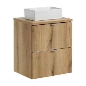 Badkamerset VANO eikenlook 50cm: onderkast met lades + blad voor wastafel + opzetwastafels Badkamerset VANO eikenlook 50cm: onderkast met lades + blad voor wastafel + opzetwastafels