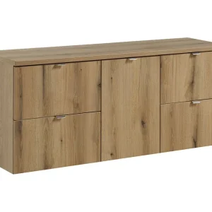 Badkamerset VANO eikenlook 140cm: onderkast met lades en geïntegreerde wasmand + blad voor wastafel Badkamerset VANO eikenlook 140cm: onderkast met lades en geïntegreerde wasmand + blad voor wastafel