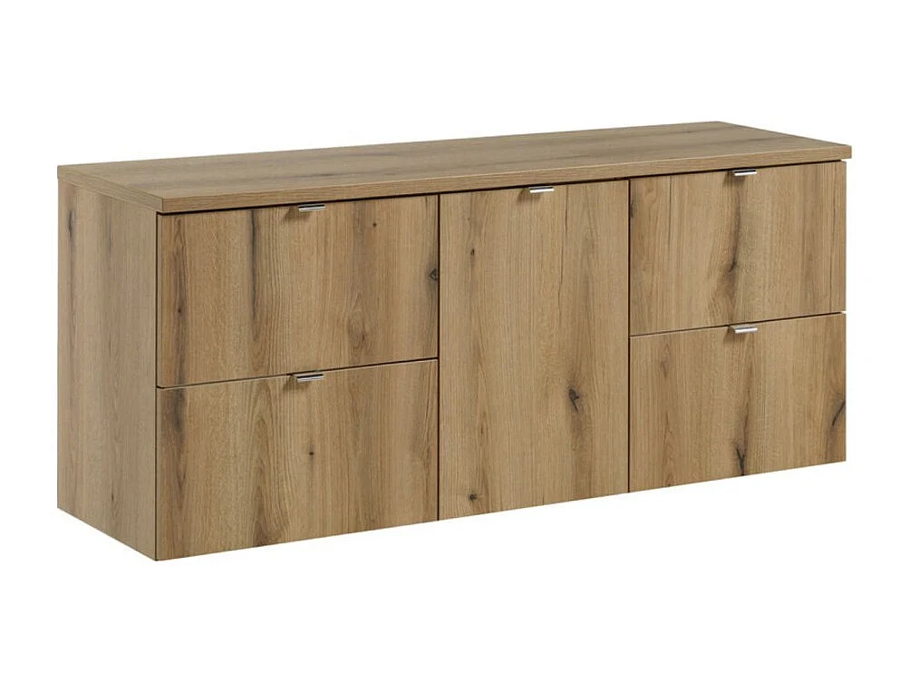 Badkamerset VANO eikenlook 140cm: onderkast met lades en geïntegreerde wasmand + blad voor wastafel