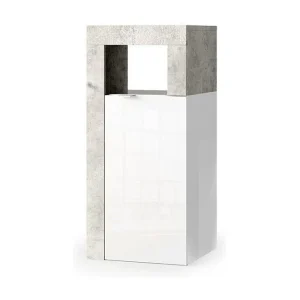 Meubel voor badkamer BURA – 1 deur – Glanzend wit gelakt & betongrijs – Modern design Meubel voor badkamer BURA – 1 deur – Glanzend wit gelakt & betongrijs – Modern design
