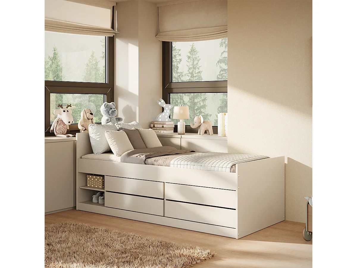 Bed 90x200 inclusief matrasbodem en laden Kocot Kids Léon Wit