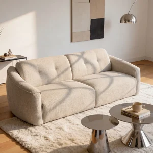Vierzitsslaapbank express converteerbaar in getextureerde beige stof – Matras 13 cm ASUFA Vierzitsslaapbank express converteerbaar in getextureerde beige stof – Matras 13 cm ASUFA