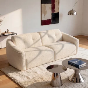 Vierzitsslaapbank express in wit boucléstof – Matras 13 cm ASUFA
