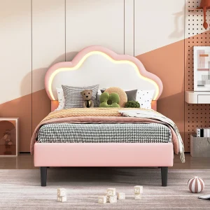 90x200cm Eenpersoonsbed Kinderbed PU Wolkenbed met LED-licht 90x200cm Eenpersoonsbed Kinderbed PU Wolkenbed met LED-licht