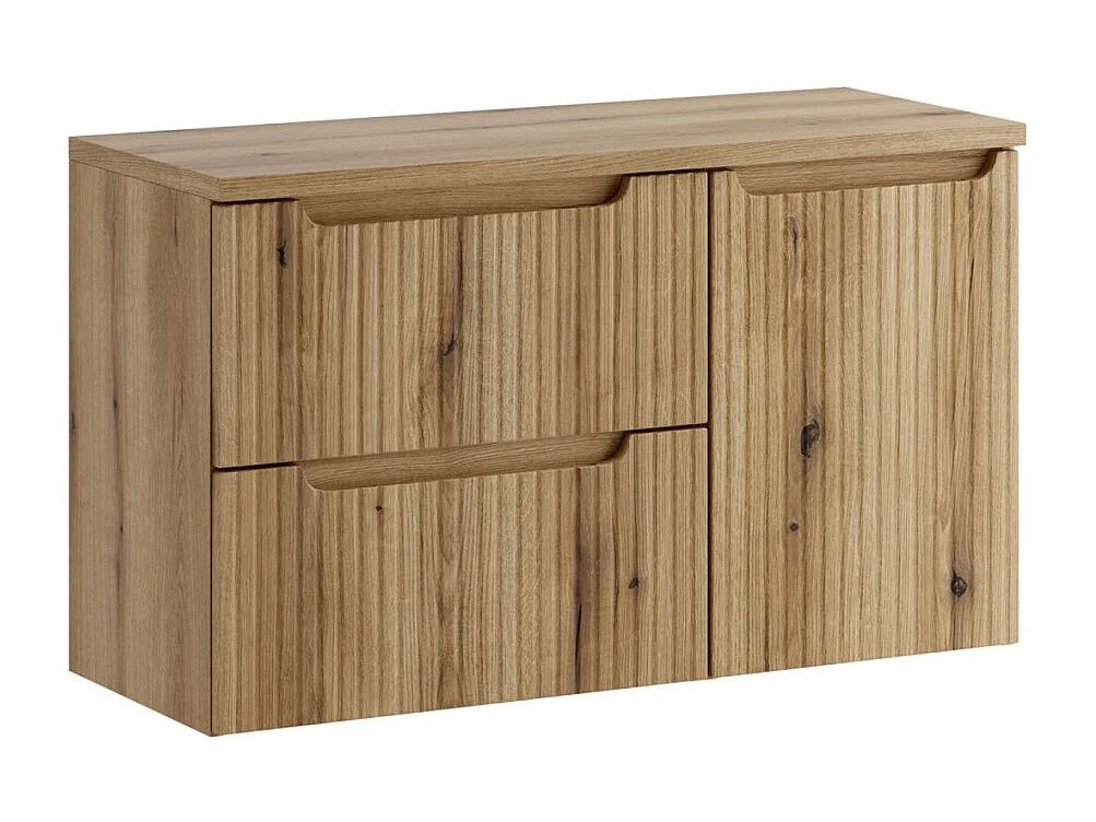 Badkamerset VANO licht eiken 100cm: onderkast met laden inclusief geïntegreerde wasmand + blad voor wastafel