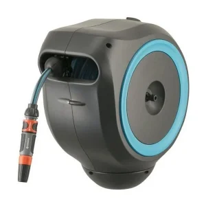 Automatische wandhaspel GARDENA RollUp S 15m Ø11mm complete set met dubbele straalpijp en 180° draaibare steun Automatische wandhaspel GARDENA RollUp S 15m Ø11mm complete set met dubbele straalpijp en 180° draaibare steun