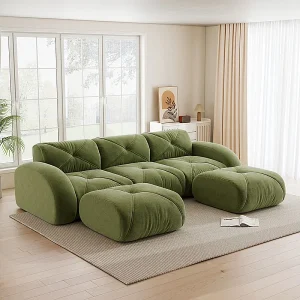 3-zits modulaire hoekbank van chenillestof, met 2 poefs, 281x171x76cm, Groen